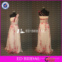 ED Bridal China Style Elegant Printed One Shoulder A Line Beaded Sash Long Chiffon Prom Dress 2017